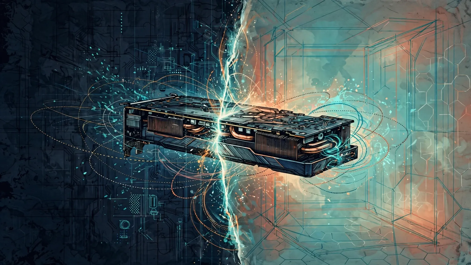 Minh họa Illustration Art về GPU passthrough cho homelab: khi nào cần và các điểm dễ lỗi