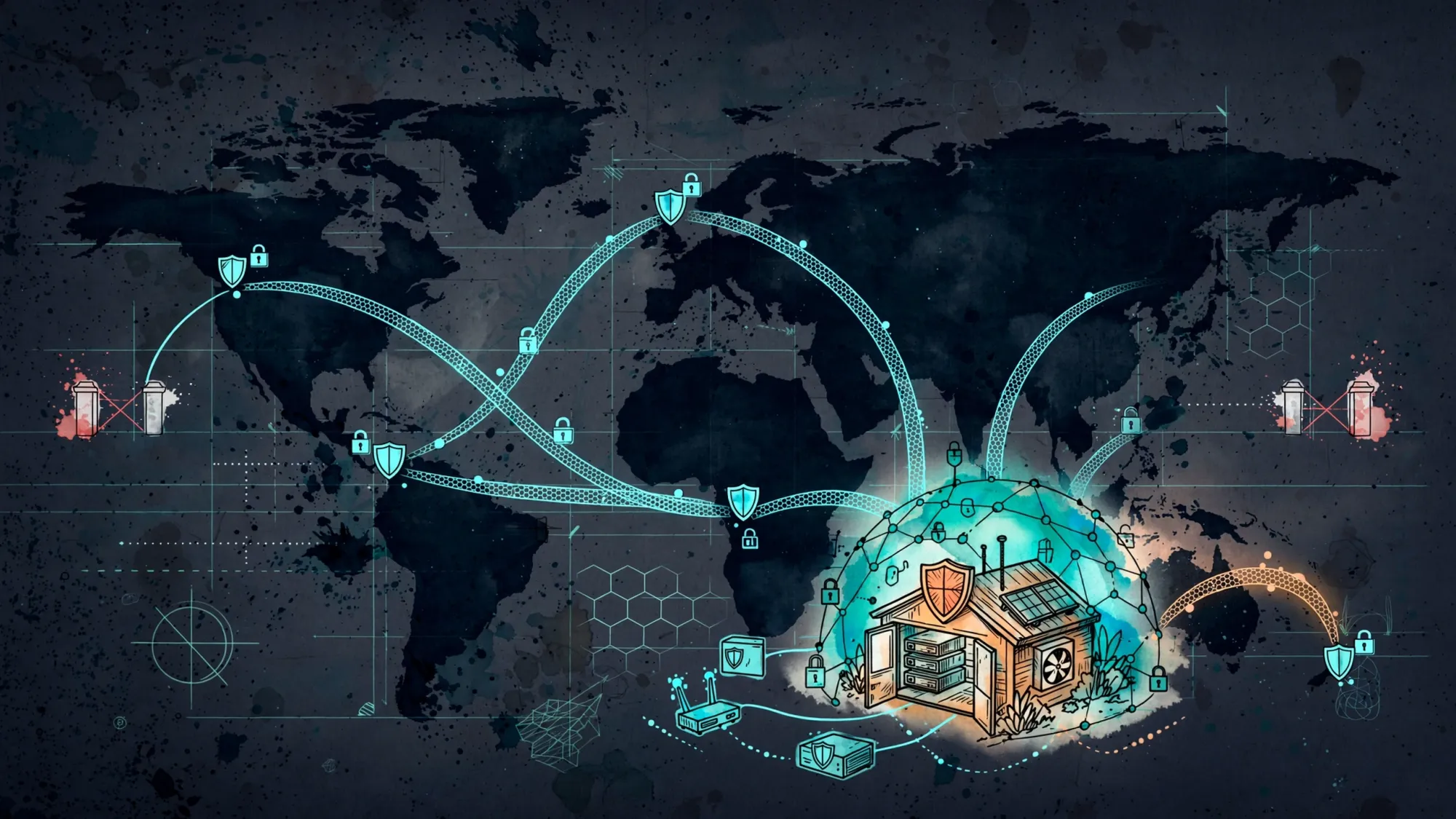 Minh họa Illustration Art về Tailscale cho homelab: truy cập server từ xa không cần mở port nguy hiểm