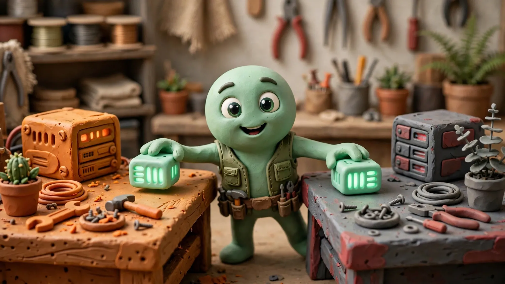 Minh họa 3D Claymation về Cài đặt Nginx trên Ubuntu Debian và CentOS RHEL: khác biệt thực tế
