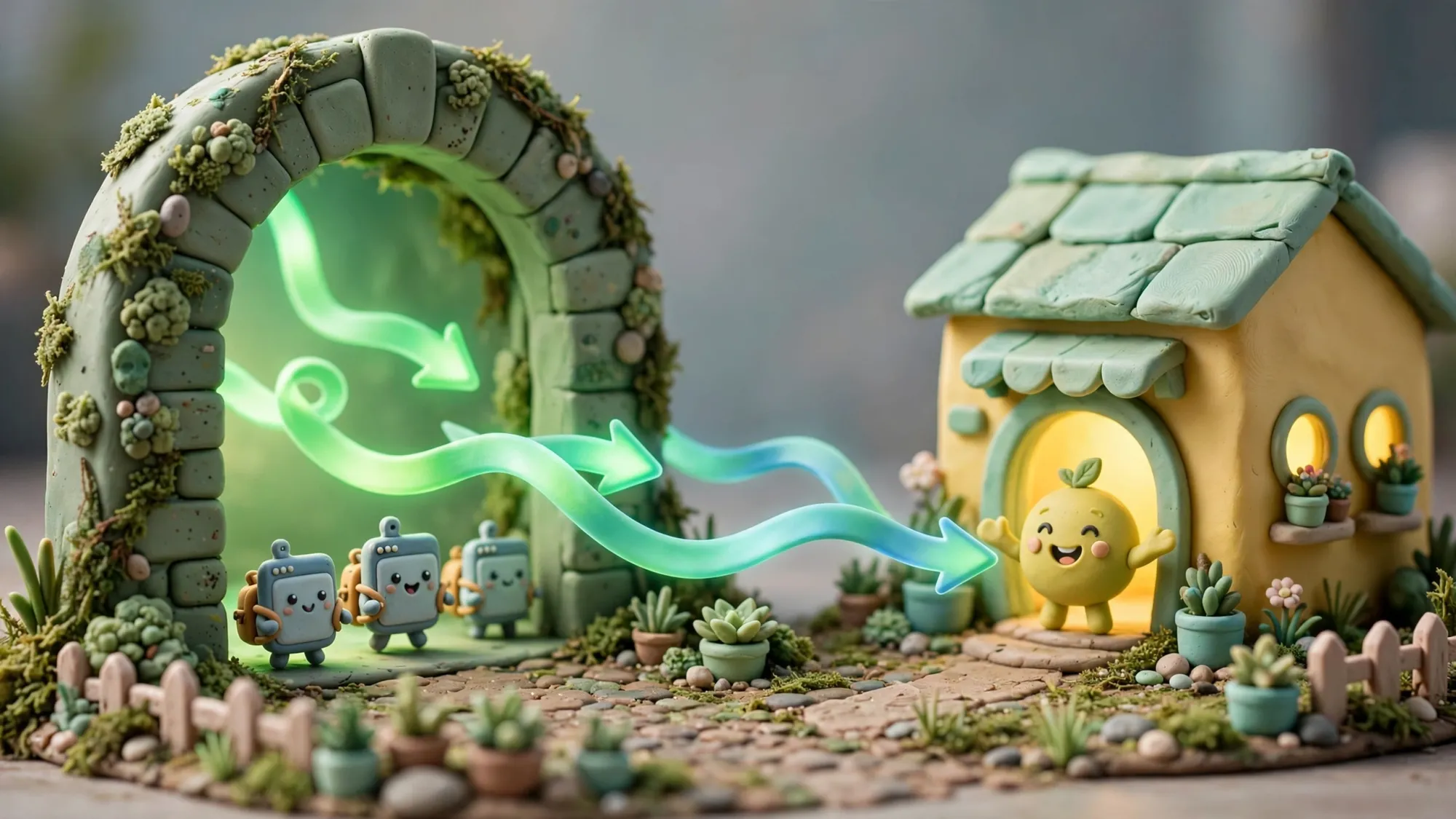 Minh họa 3D Claymation về Dùng Nginx reverse proxy cho Node.js Express trên cổng 3000
