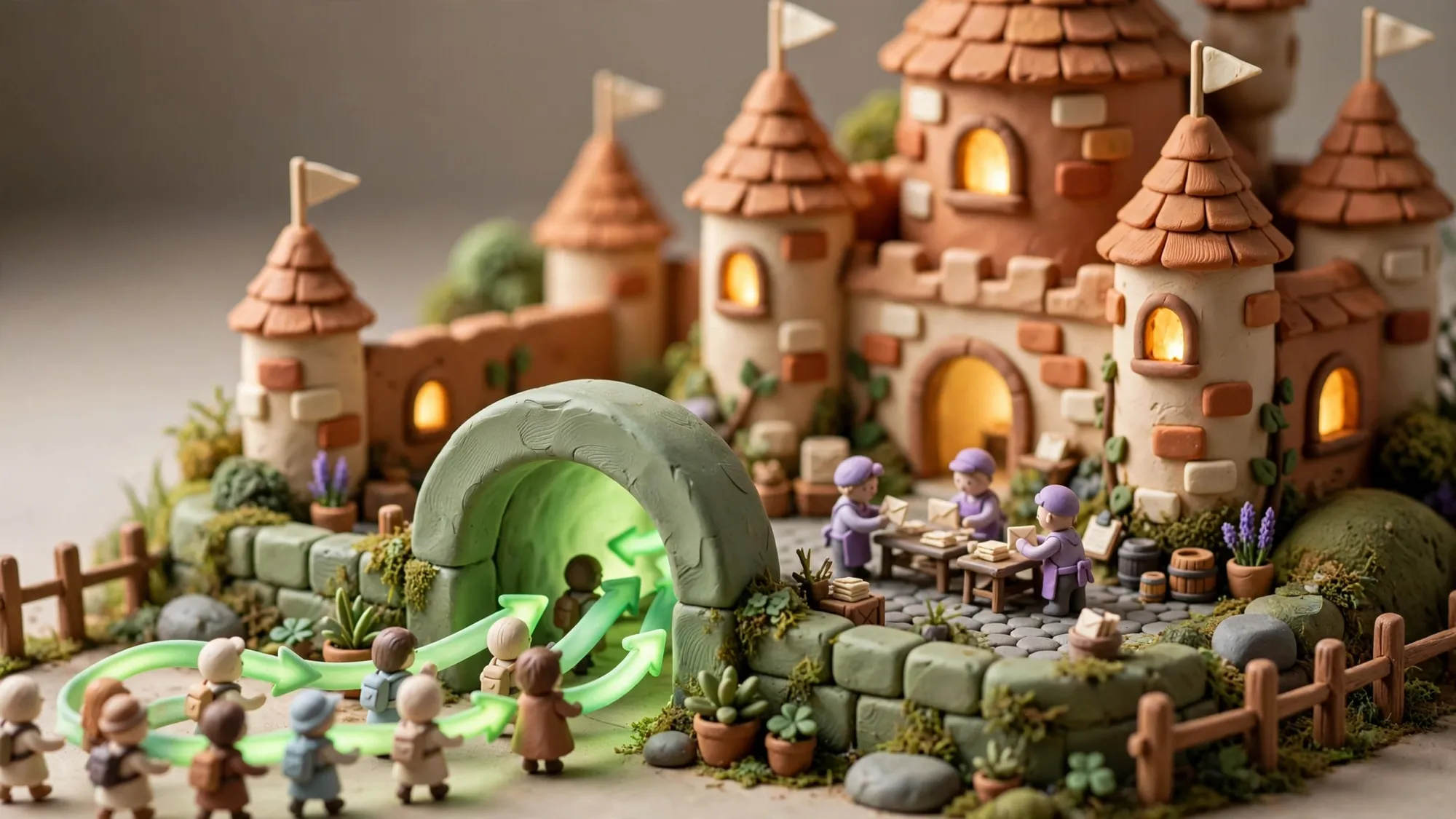 Minh họa 3D Claymation về Cấu hình Nginx cho Laravel production và lỗi public index.php