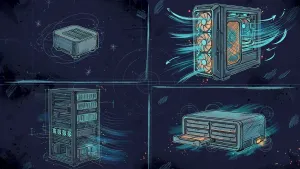 Minh họa Illustration Art về Chọn phần cứng homelab: mini PC, workstation, server hay NAS?