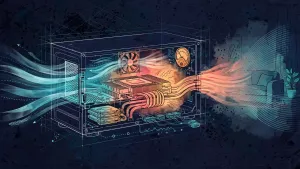 Minh họa Illustration Art về Điện năng, nhiệt độ và tiếng ồn: tối ưu homelab để chạy 24/7