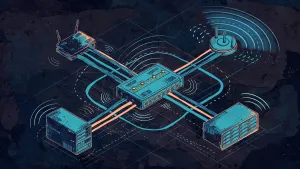 Minh họa Illustration Art về Thiết kế mạng homelab: router, switch, access point và máy chủ