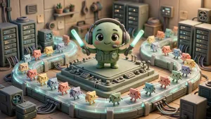 Minh họa 3D Claymation về Nginx là gì? Kiến trúc event-driven và lý do Nginx xử lý nhiều kết nối tốt