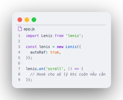 Import Lenis vào app.js