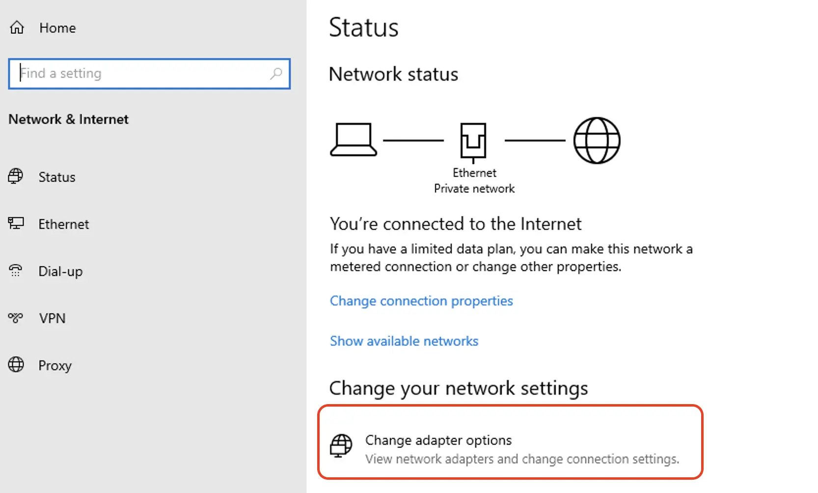 Chọn Change apdater options